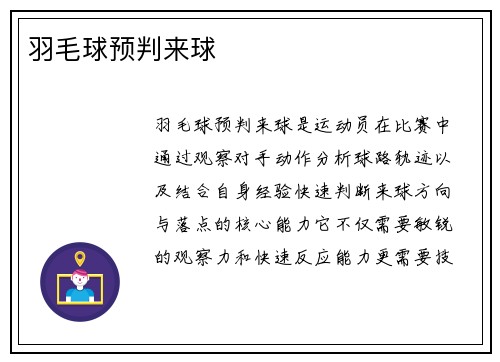 羽毛球预判来球